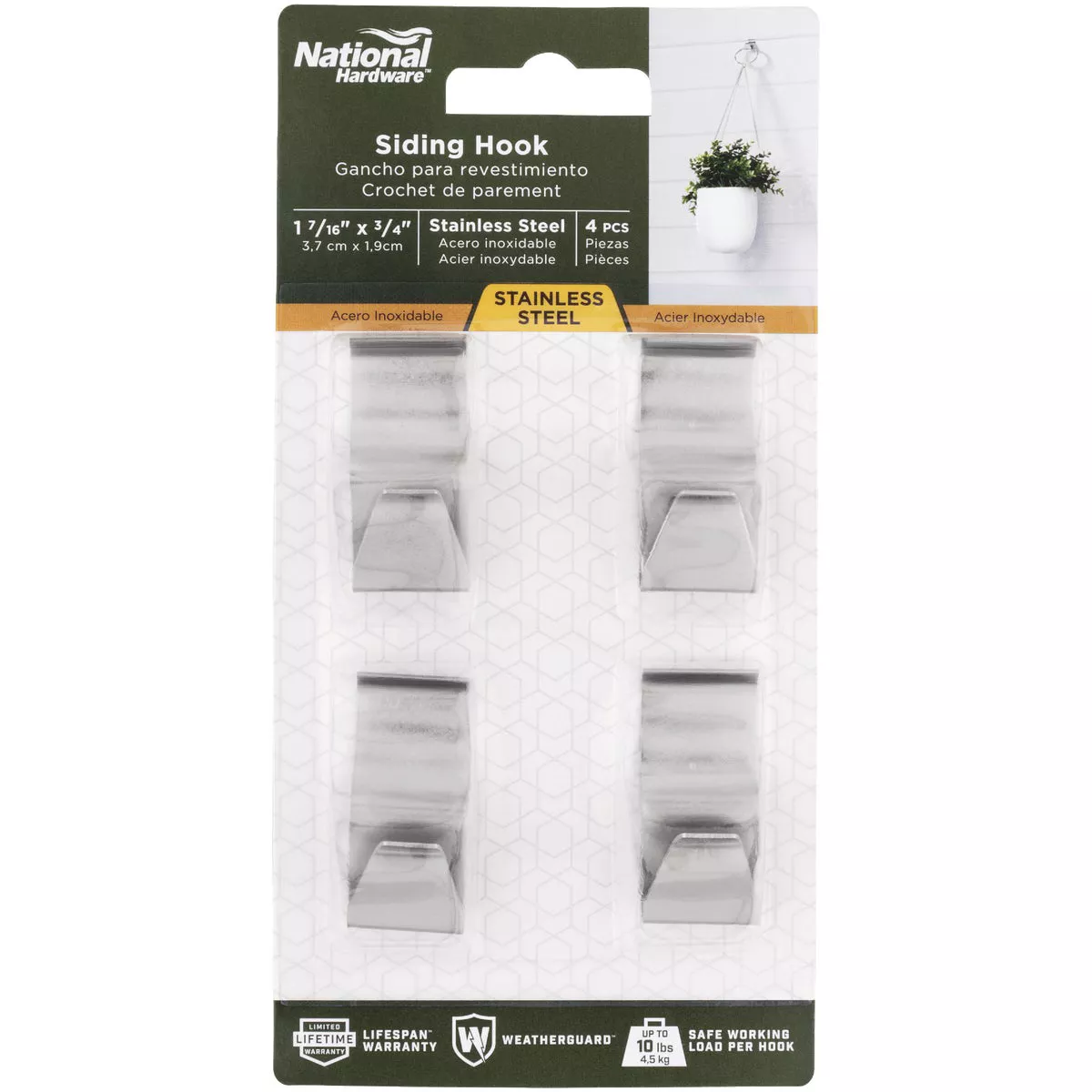 National Hardware 1-7/16 In. Stainless Steel Siding Hook Plant Hanger (4-Pack) - photo 2