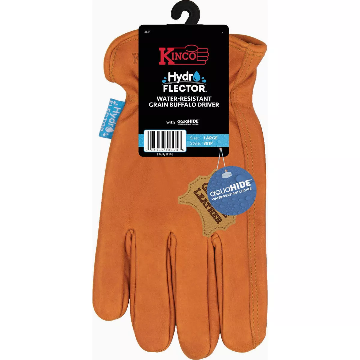 Kinco HydroFlector Men's Large Water-Resistant Grain Buffalo Driver Glove