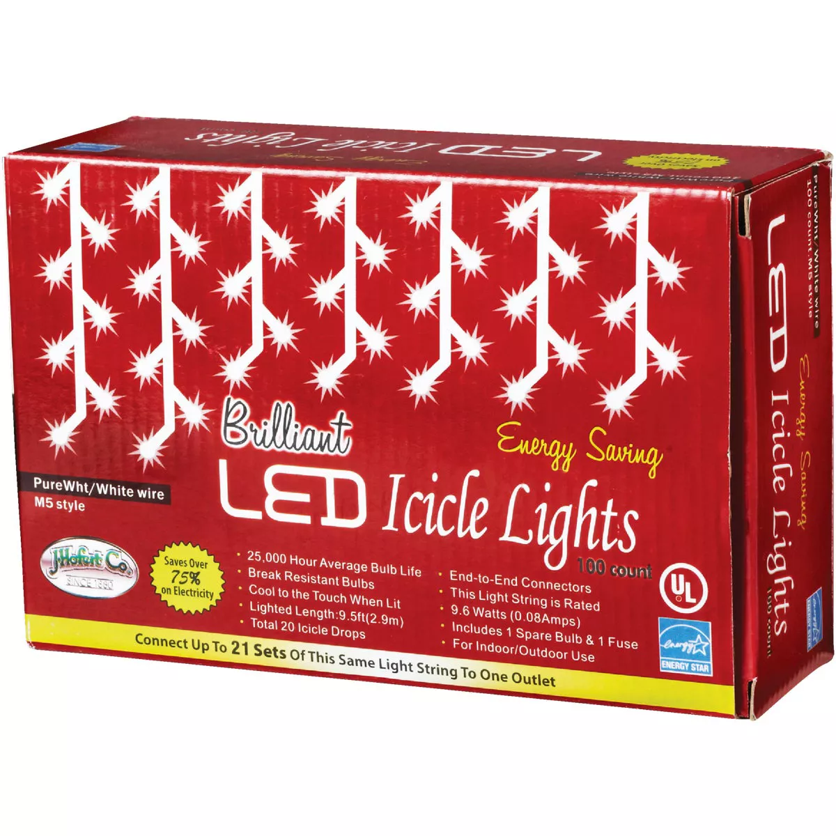 J Hofert Pure White 100-Bulb M5 LED Icicle Light Set with White Wire - photo 2