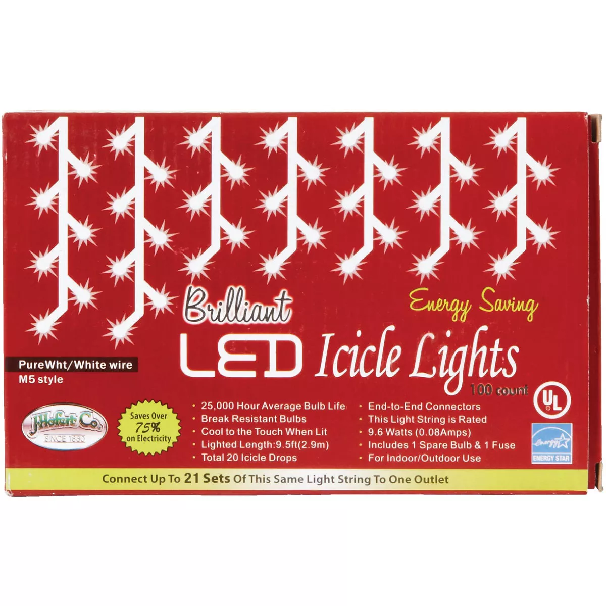 J Hofert Pure White 100-Bulb M5 LED Icicle Light Set with White Wire - photo 3