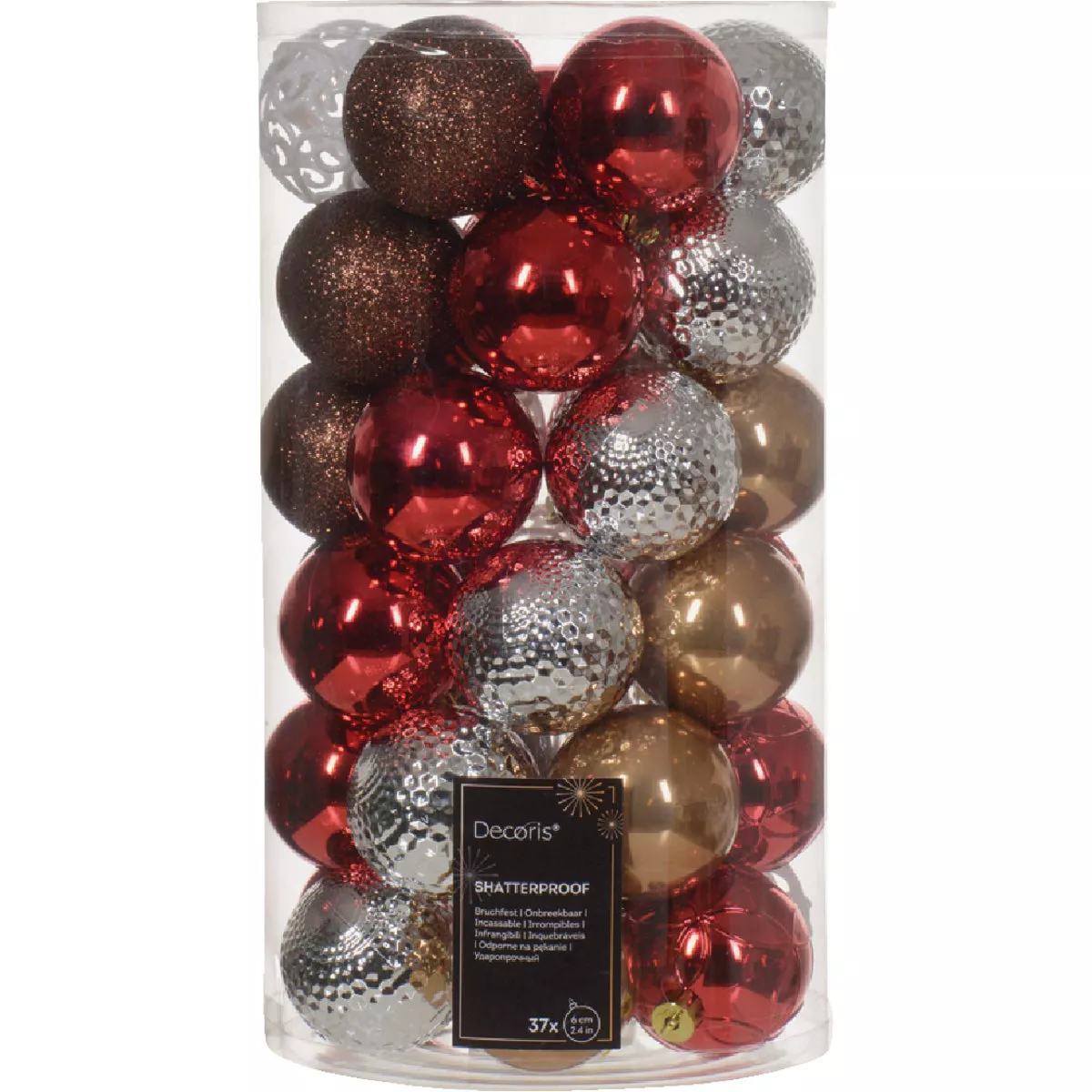 Decoris 2.4 In. Shatterproof Christmas Red, Espresso, Winter White, Ginger Brown, Silver Bauble Christmas Ornament (37-Pack) - photo 2