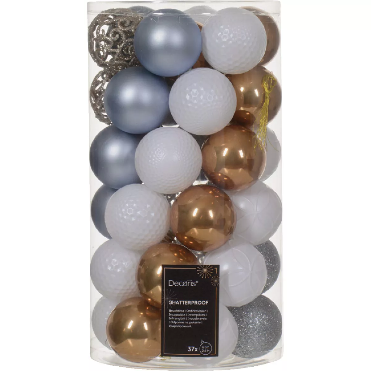Decoris 2.4 In. Shatterproof Sparkling Rose, Pearl, Winter White, Hazy Blue Bauble Christmas Ornament (37-Pack) - photo 2