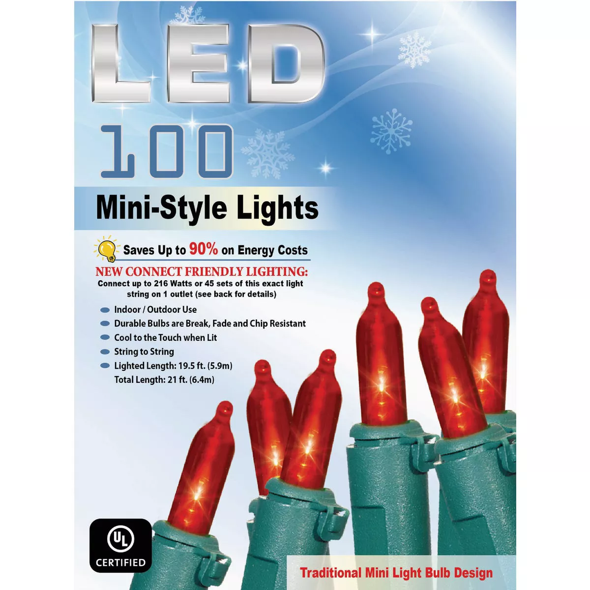Red 100-Bulb Mini Incandescent-Style LED String Light Set with Green Wire - photo 2