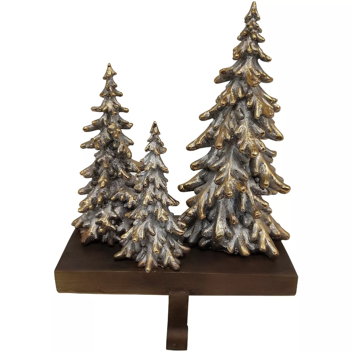 1-Stocking Resin Mantle Dark Snowy Trees Stocking Holder