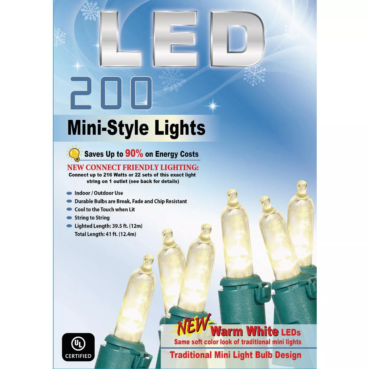 Warm White 200-Bulb Mini Incandescent-Style LED String Light Set with Green Wire - photo 2