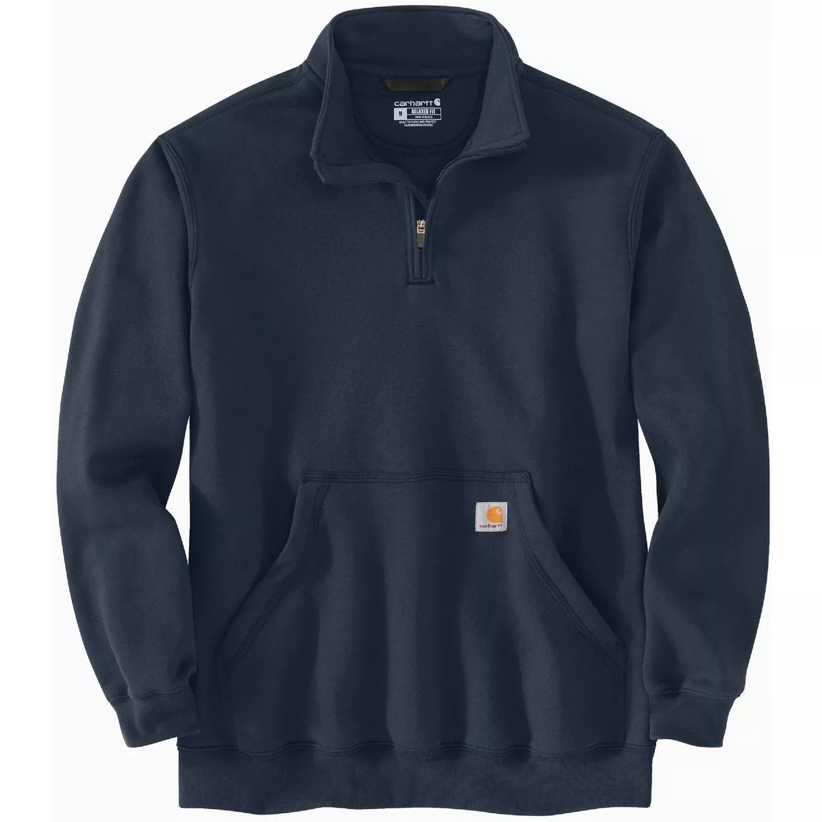 Carhartt Men's XL Tall New Navy Midweight Mock Neck Quarter Zip Sweatshirt, Loose Fit