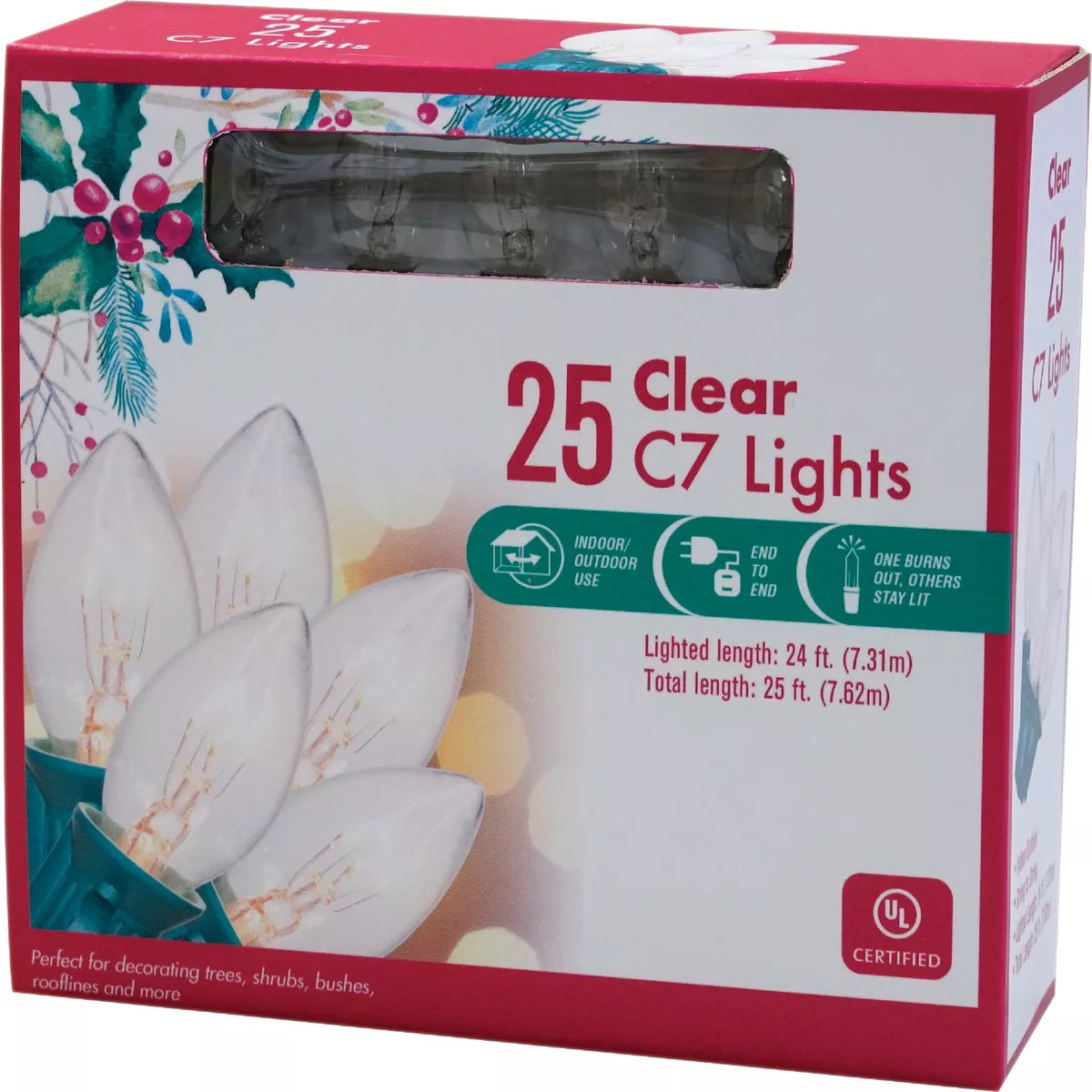 Clear 25-Bulb C7 Incandescent String Light Set with Green Wire - photo 2