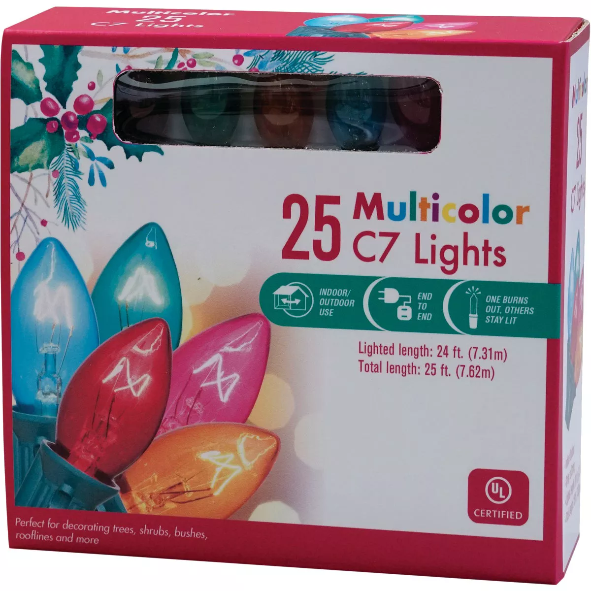 Transparent Multi 25-Bulb C7 Incandescent String Light Set with Green Wire - photo 2