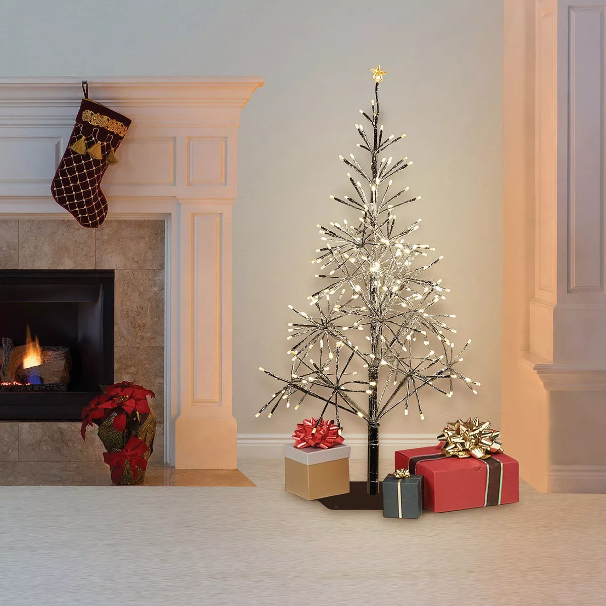 Alpine 53 In. Festive Silver 380-Bulb Warm White LED Prelit Artificial Christmas Tree - photo 2