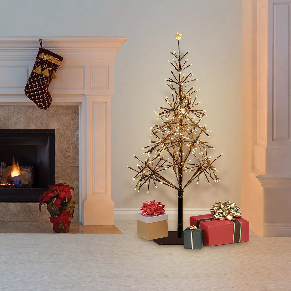 Alpine 53 In. Festive Gold 380-Bulb Warm White LED Prelit Artificial Christmas Tree - photo 3