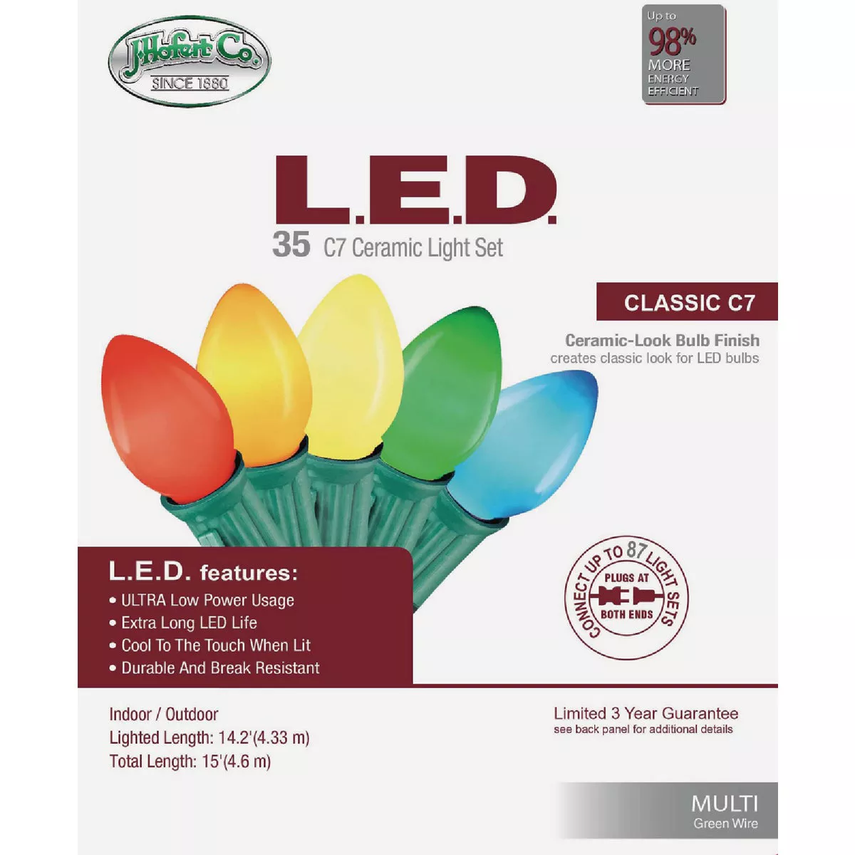 J Hofert Multi 35-Bulb Smooth C7 LED String Light Set