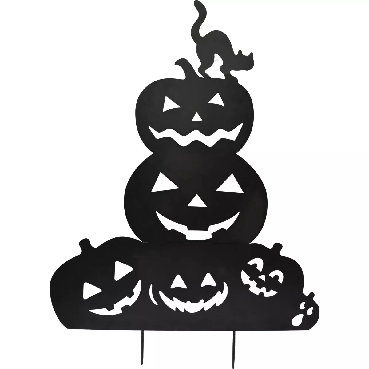 49.45 In. Metal Stacked Jack-O-Lanterns Stacked with Scaredy Cat Halloween Yard Stake