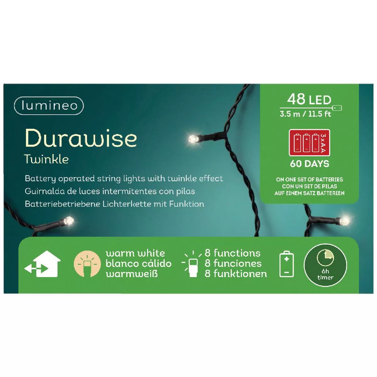 Lumineo Durawise Warm White 48-Bulb 3mm LED Battery Operated Light Set - photo 3