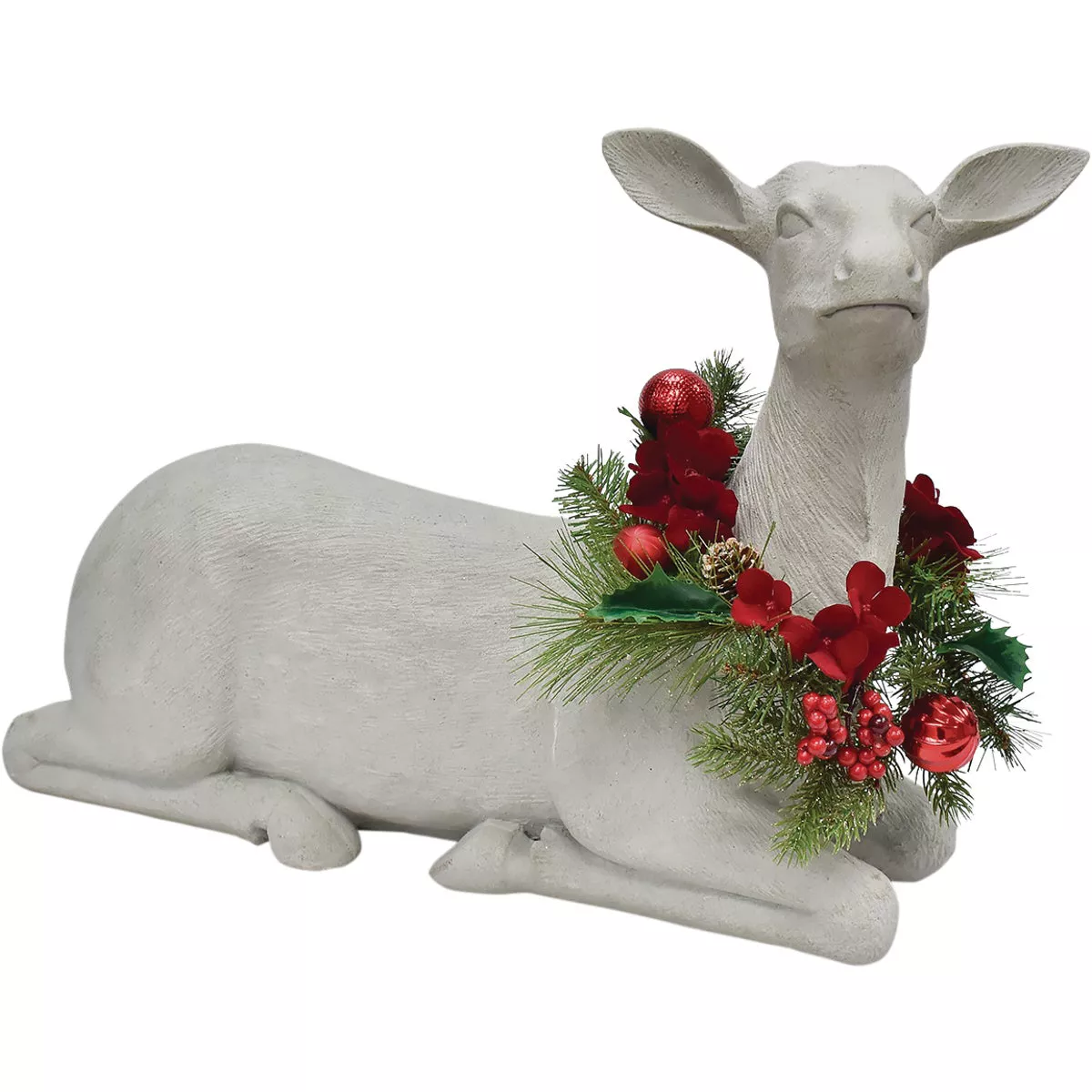 15.5 In. White Sitting Doe with Removeable Floral Wreath