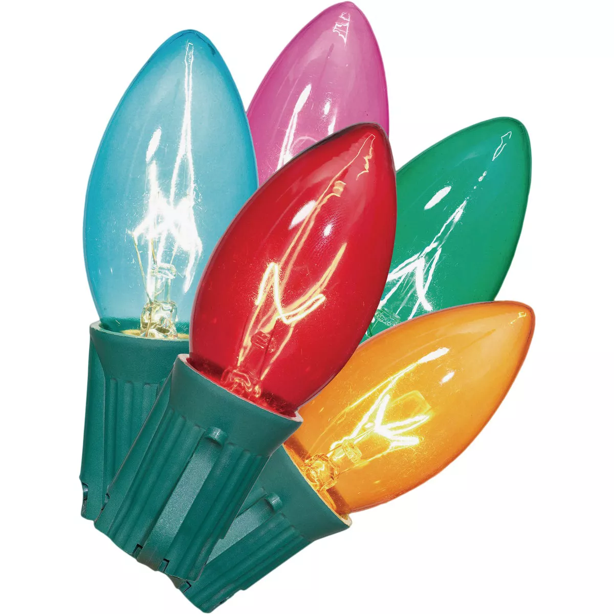 Transparent Multi 25-Bulb C9 Incandescent String Light Set with Green Wire