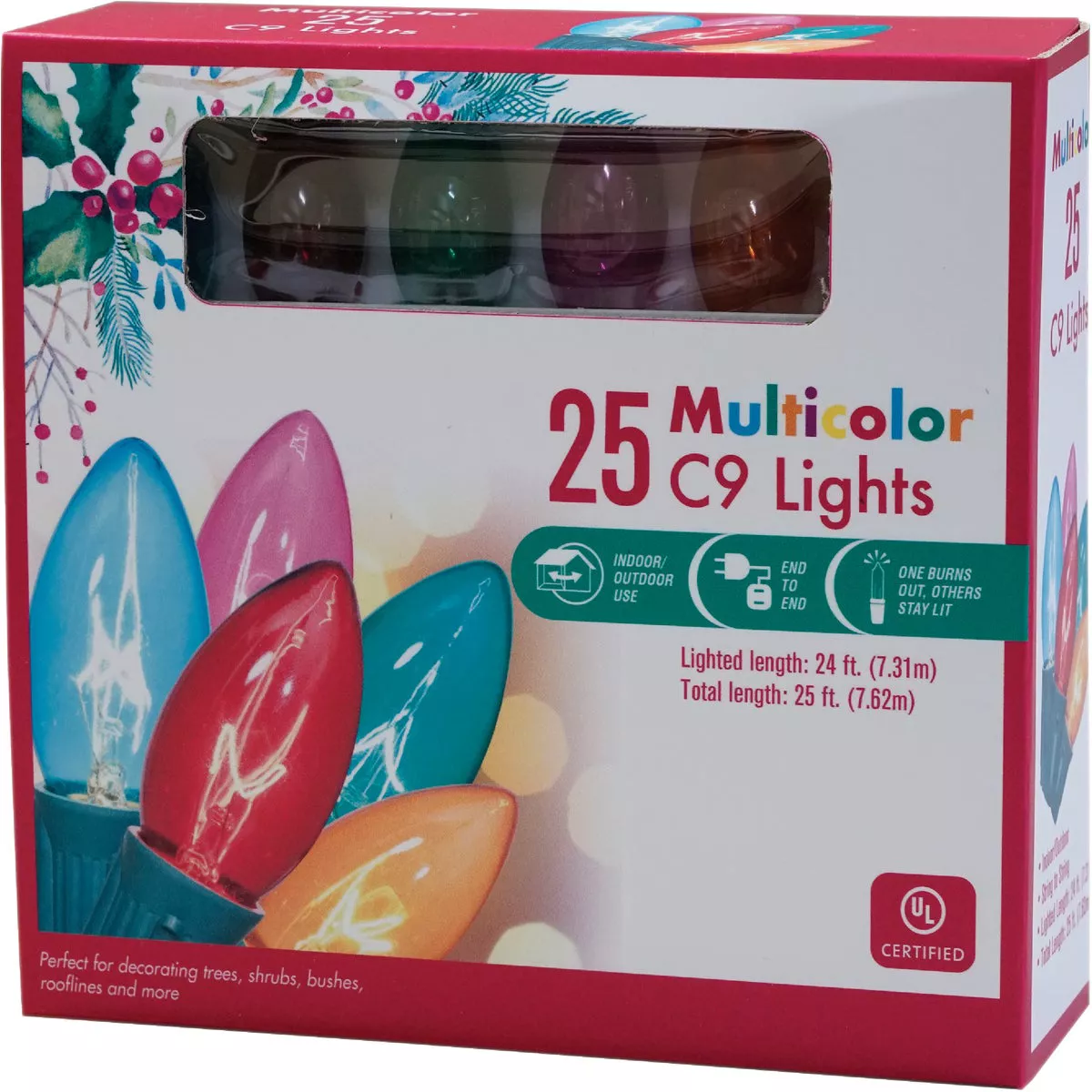 Transparent Multi 25-Bulb C9 Incandescent String Light Set with Green Wire - photo 2