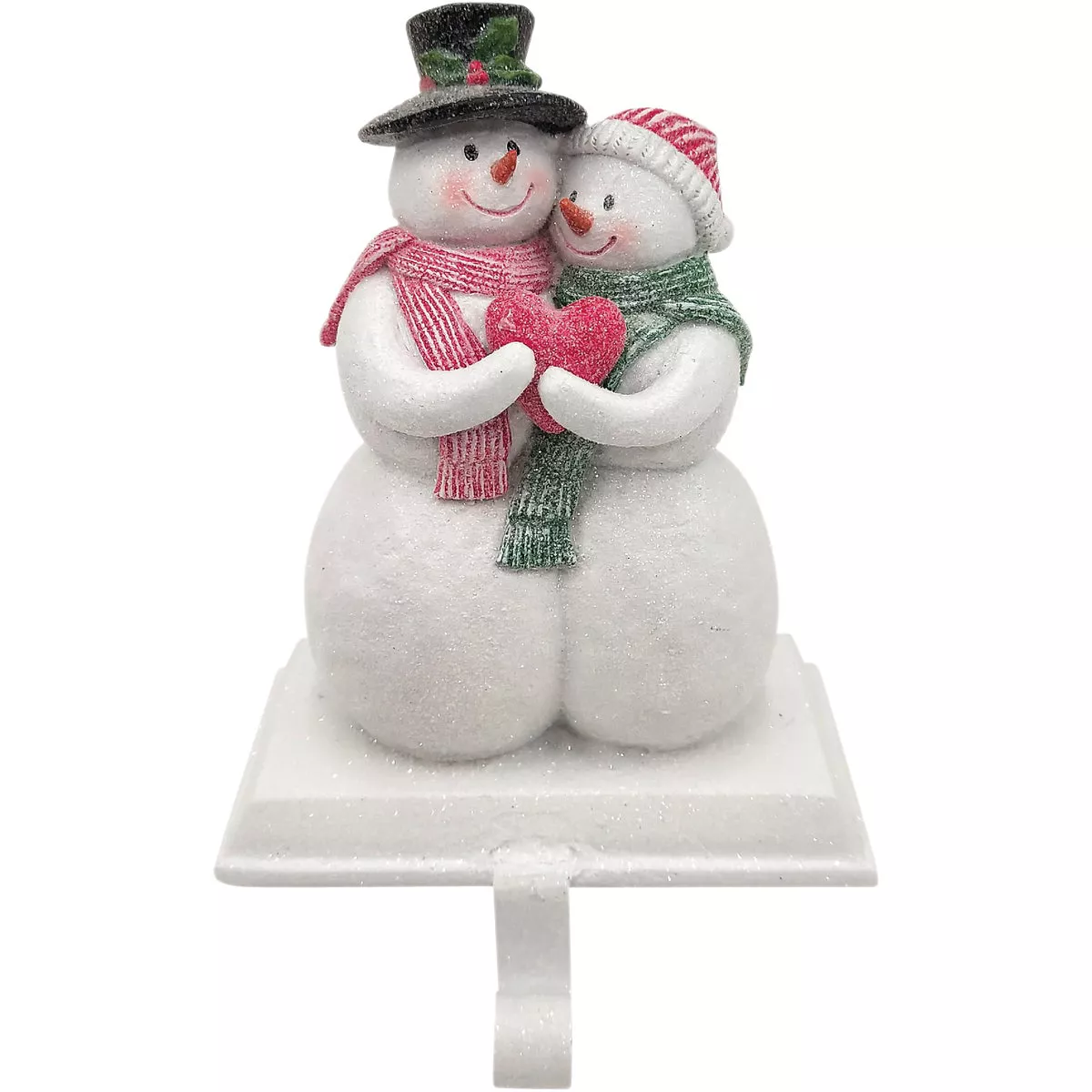 1-Stocking Resin Mantle Textured Snowman Couple Stocking Holder