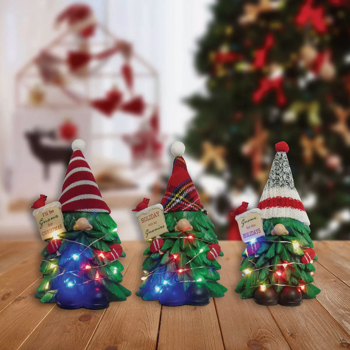 Alpine 3 In. W. x 7 In. H. x 4 In. L. Polyresin LED Gnome Christmas Tree - photo 2