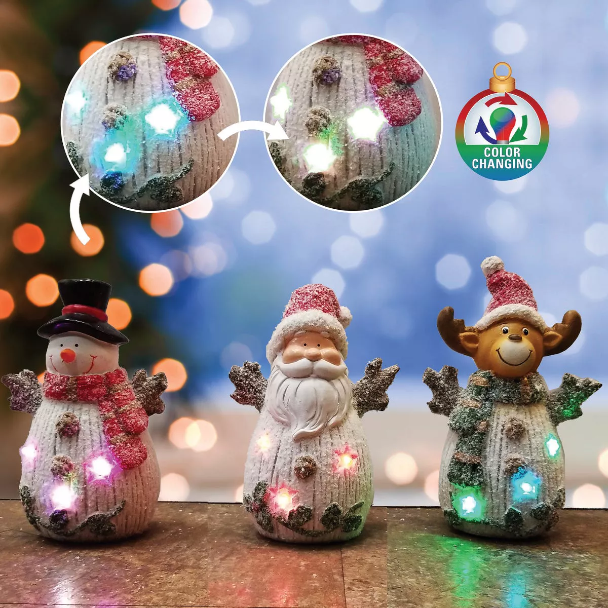 Alpine 3 In. W. x 7 In. H. x 5 In. L. Polyresin Glittered Color Changing LED Christmas Figure - photo 2