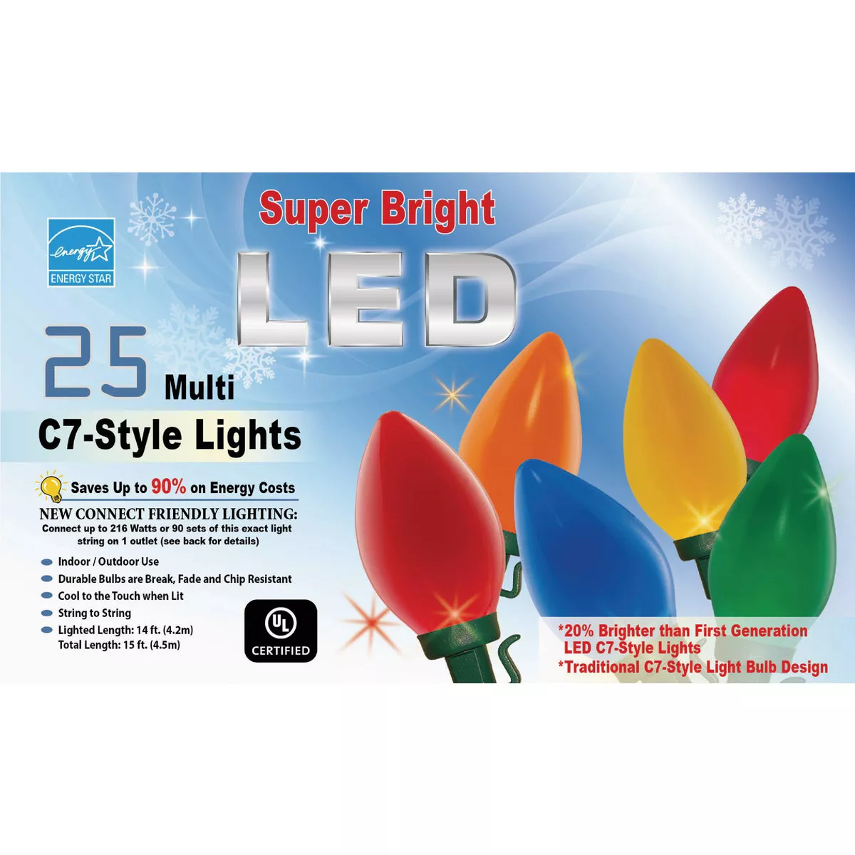 Super Bright Ceramic Multi 25-Bulb C7 LED String Light Set with Green Wire - photo 2