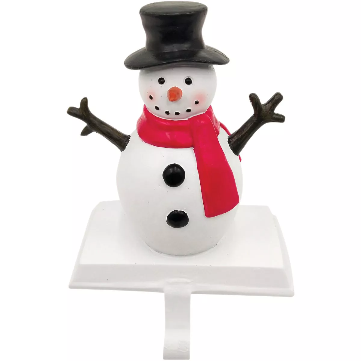 1-Stocking Resin Mantle Textured Snowman with Scarf Stocking Holder