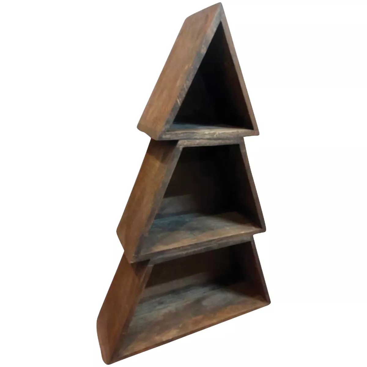 18 In. Walnut Wood Christmas Tree with Shelves