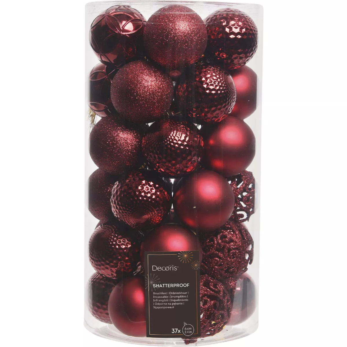 Decoris 2.4 In. Shatterproof Oxblood Bauble Christmas Ornament (37-Pack) - photo 2