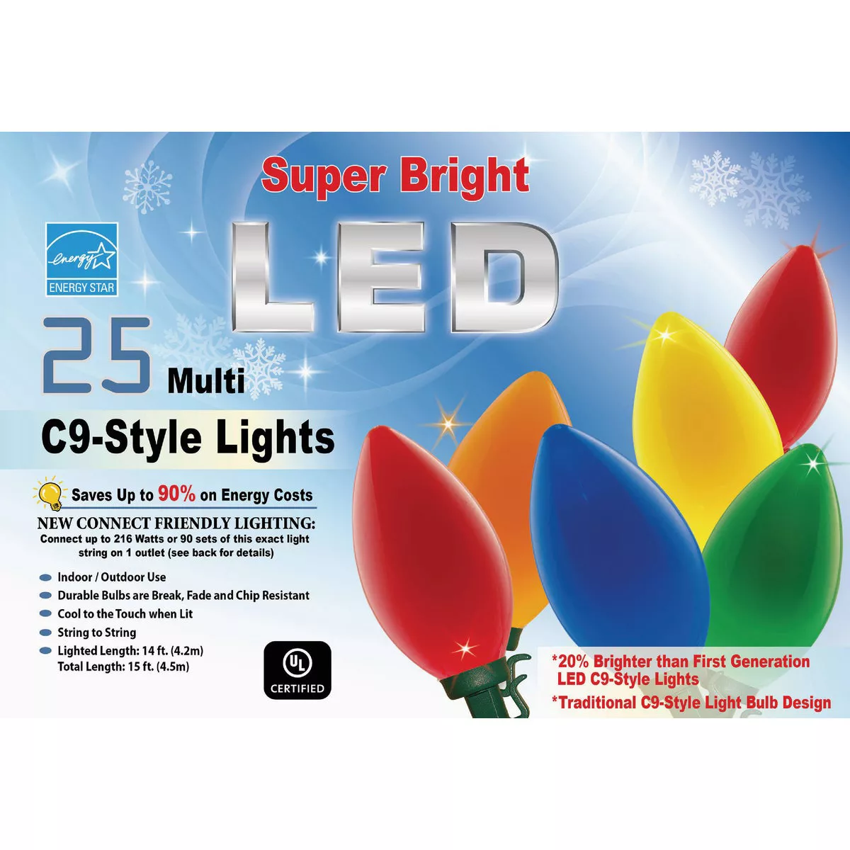 Super Bright Ceramic Multi 25-Bulb C9 LED String Light Set with Green Wire - photo 2