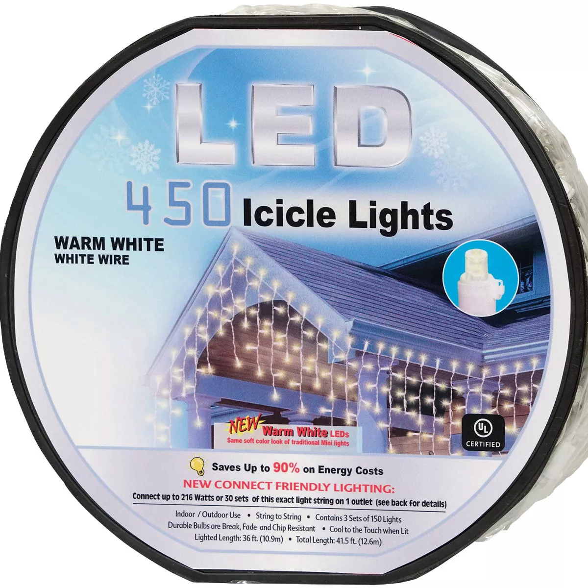 Warm White 450-Bulb 5mm Concave LED Icicle Light Set