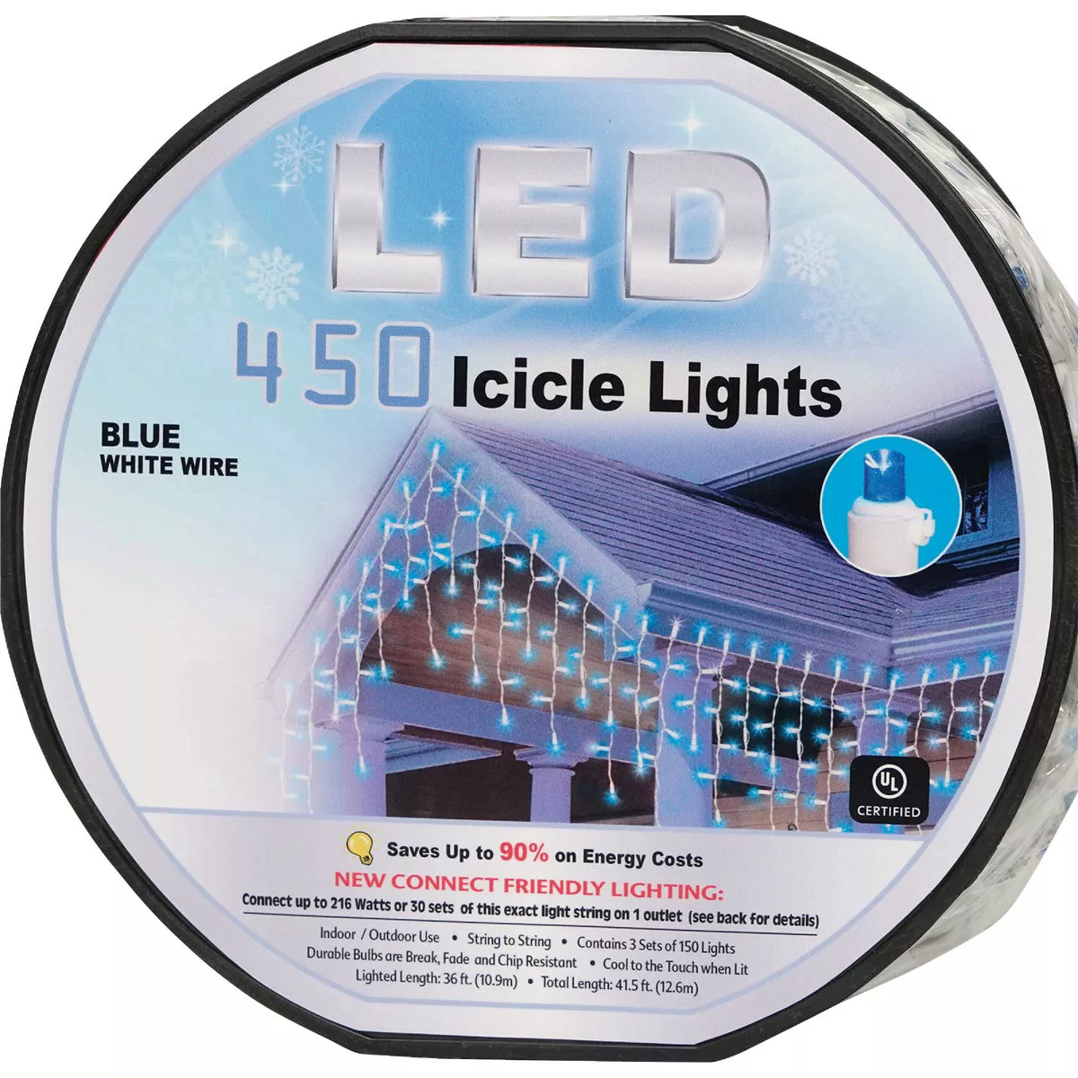 Blue 450-Bulb 5mm Concave LED Icicle Light Set