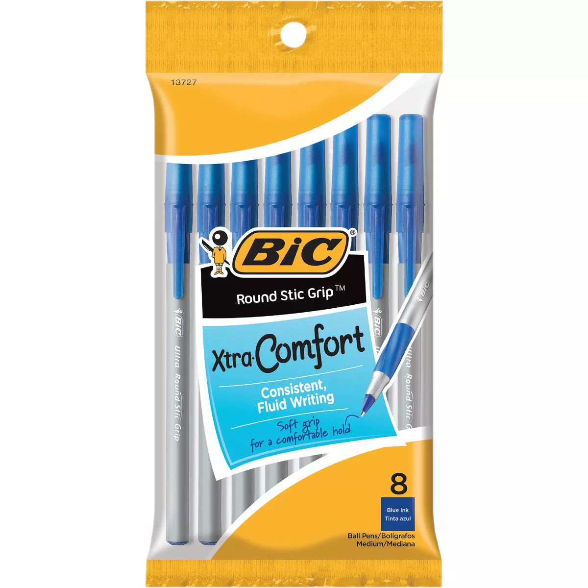 Bic Round Stic Grip Medium Point Blue Pen (8-Pack)