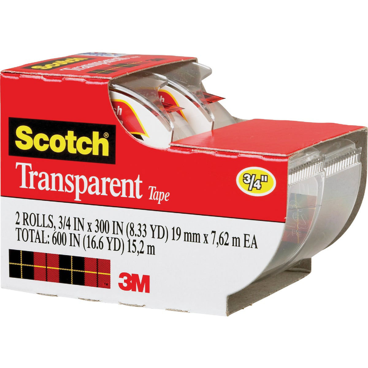 Scotch Transparent Tape, 3/4 In. x 250 In. (2-Pack)