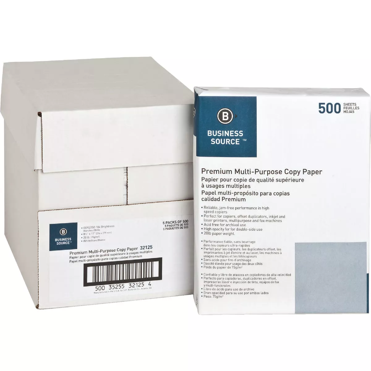 Business Source 8-1/2 In. x 11 In. 20 Lb. White Copier Paper, 2500 Sheets