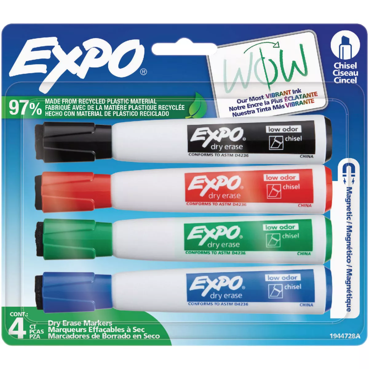 Expo Assorted Color Chisel Tip Magnetic Dry Erase Markers with Eraser (4-Pack) - photo 4