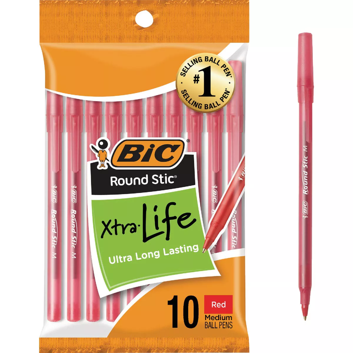 BIC Round Stic Medium Point Red Ball Pen (10-Pack)