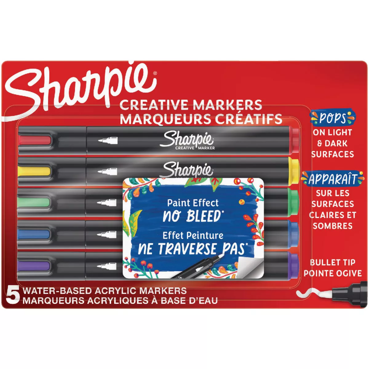 Sharpie Assorted Colors Water-Based Acrylic Bullet Tip Creative Markers (5-Pack) - photo 2