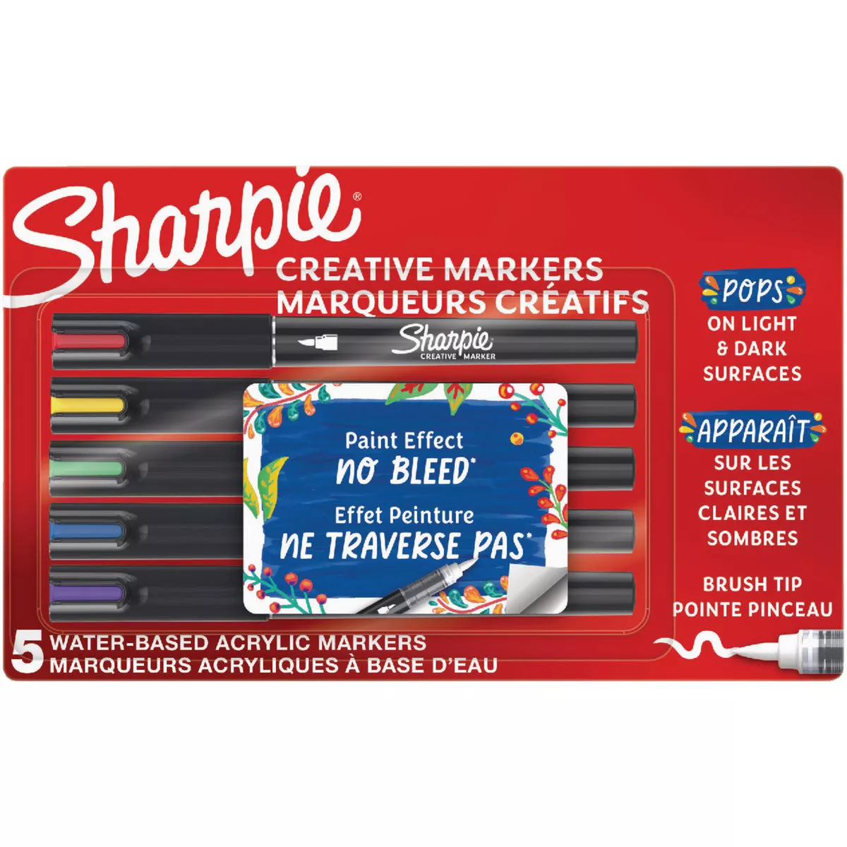 Sharpie Assorted Colors Water-Based Acrylic Brush Tip Creative Markers (5-Pack) - photo 2
