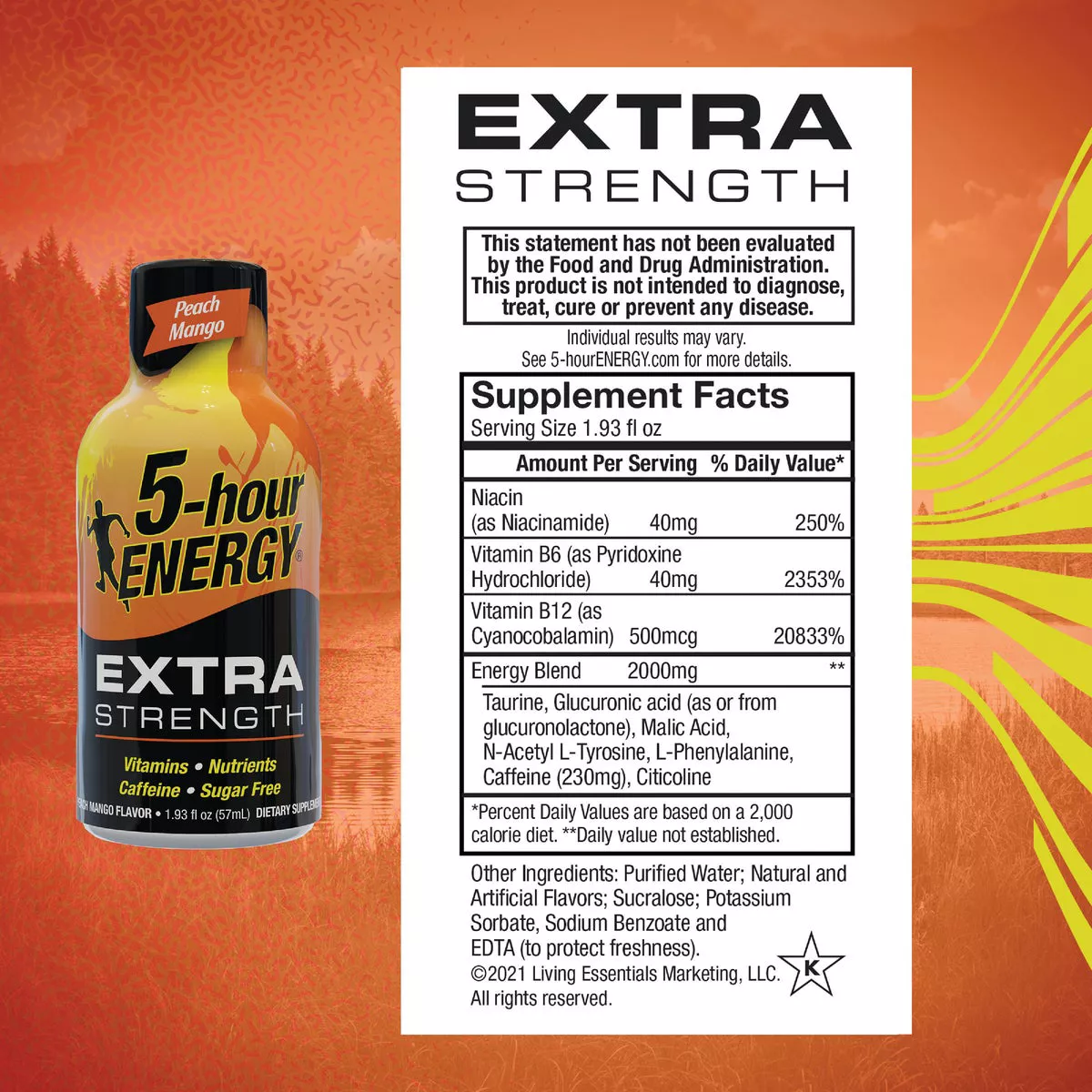 5-hour ENERGY 1.93 Oz. Extra-Strength Peach Mango Flavor Energy Drink - photo 2