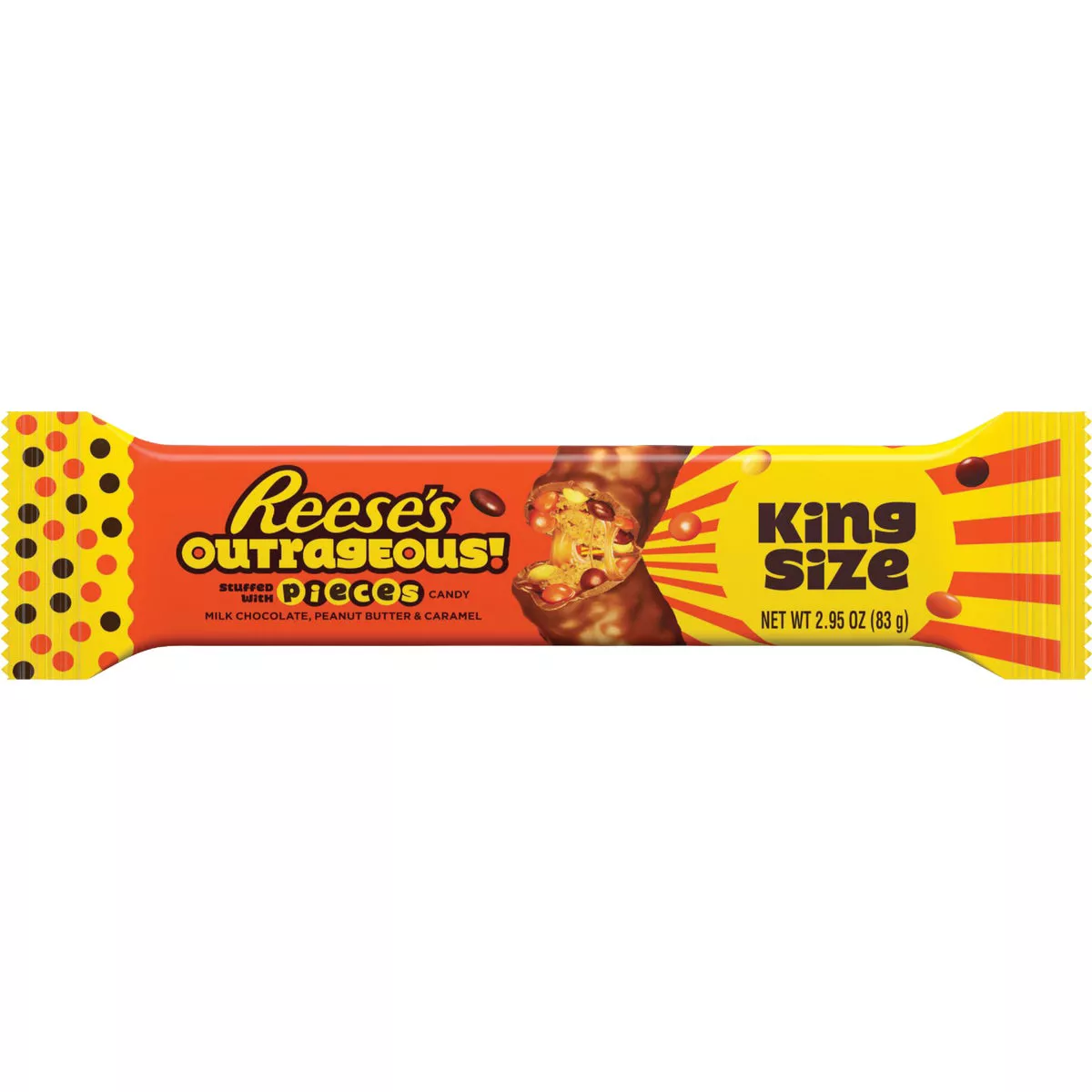 Reese's Outrageous King Size 2.95 Oz. Chocolate, Peanut Butter, Caramel Candy Bar