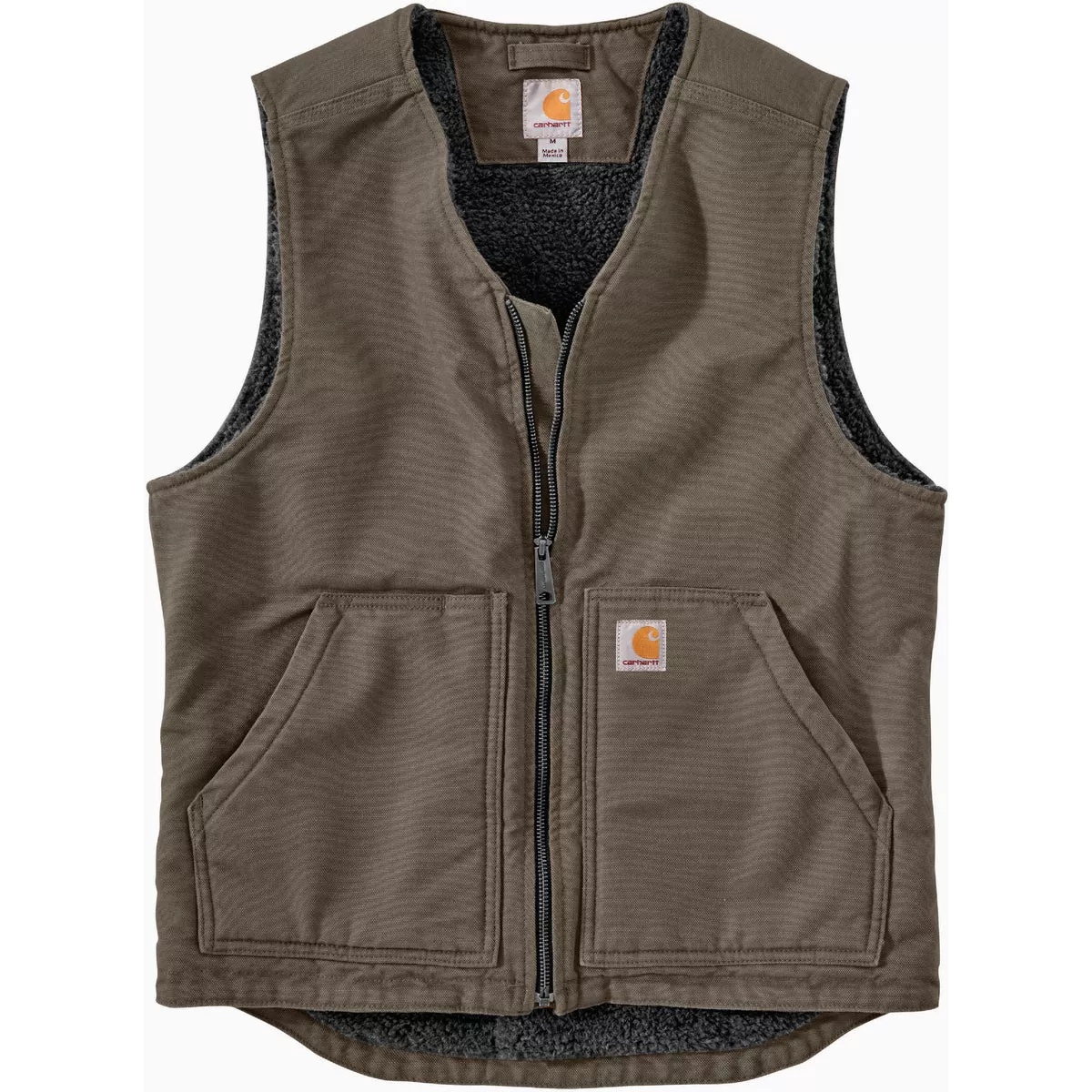 Carhartt Men's Medium Regular Driftwood Washed Duck Sherpa-Lined Vest, Relaxed Fit