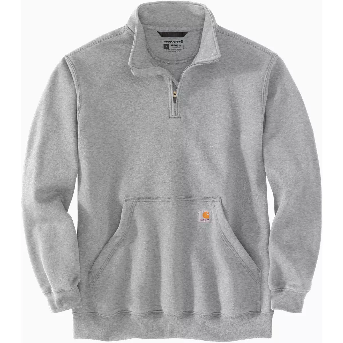 Carhartt Men's Large Regular Heather Grey Midweight Mock Neck Quarter Zip Sweatshirt, Loose Fit