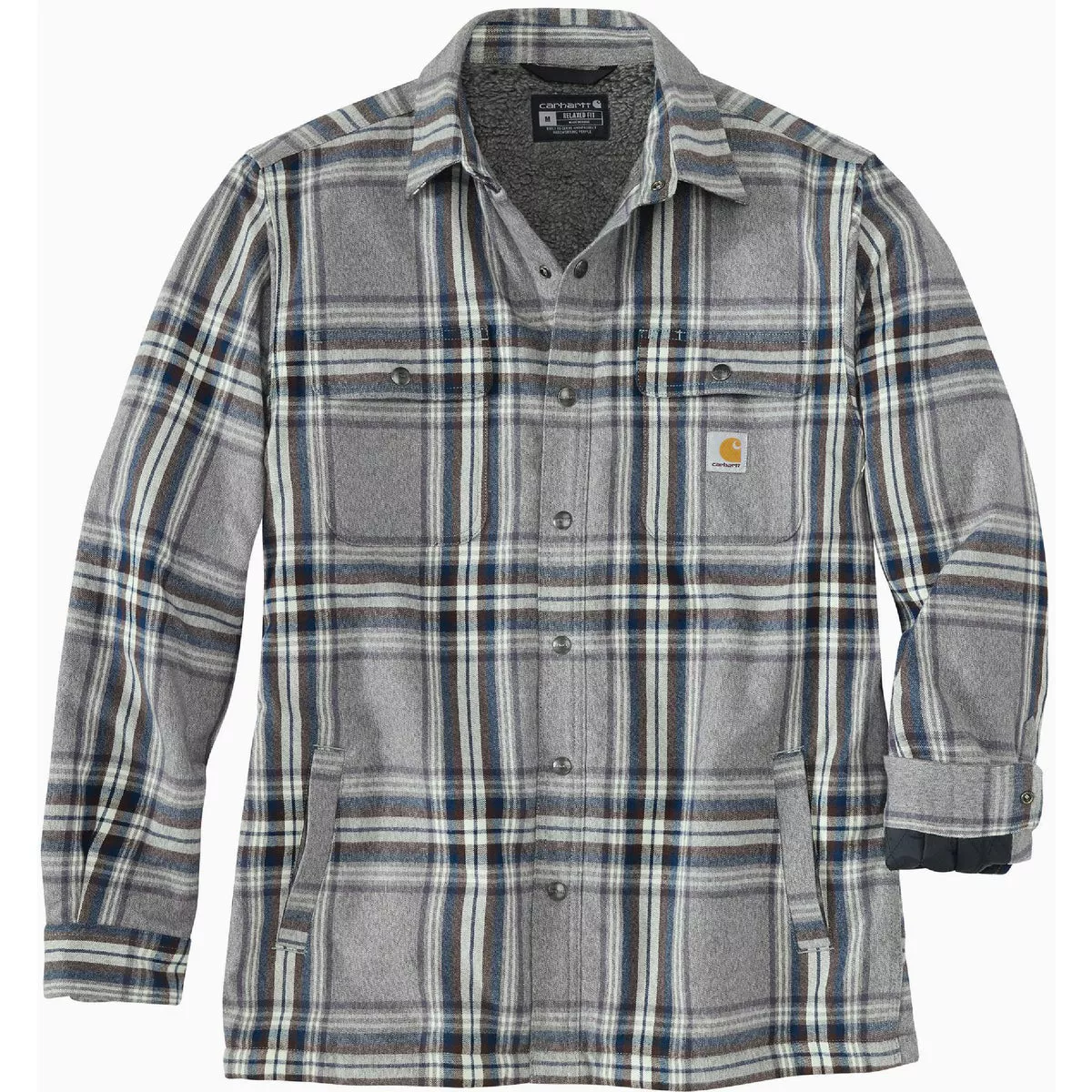 Carhartt Men's Medium Regular Asphalt Flannel Sherpa-Lined Shirt Jacket, Relaxed Fit