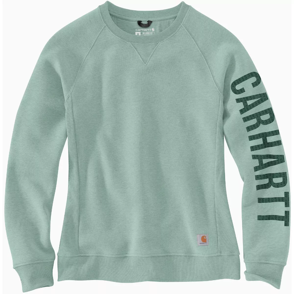 Carhartt Women's XS Regular Succulent Heather Midweight Block Logo Sleeve Graphic Crewneck Sweatshirt, Relaxed Fit