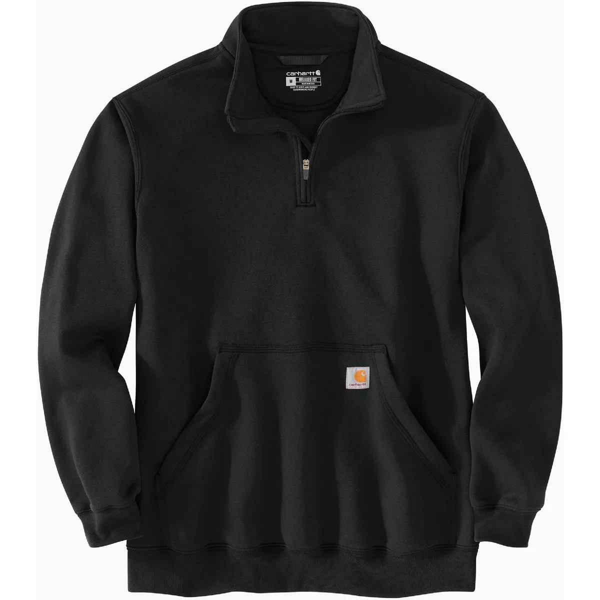 Carhartt Men's Large Tall Black Midweight Mock Neck Quarter Zip Sweatshirt, Loose Fit