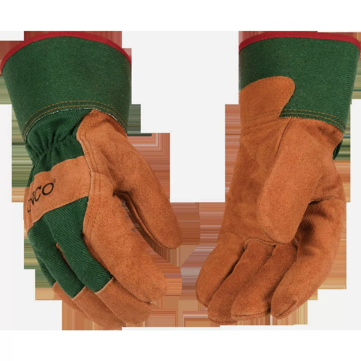 Kinco Men's Large Lined Russet Suede Cowhide Palm Work Glove with Safety Cuff-