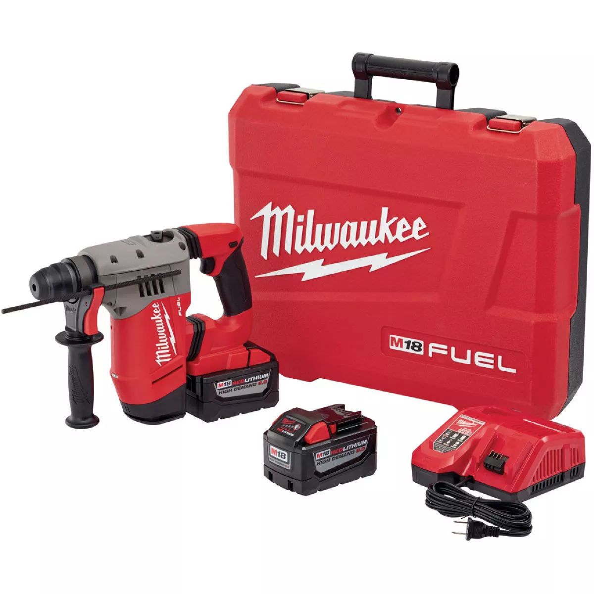 Milwaukee M18 Fuel 18 V. 1-1/8 In. Keyless Cordless SDS-Plus Rotary Hammer Kit with 2 9.0 Ah Batteries