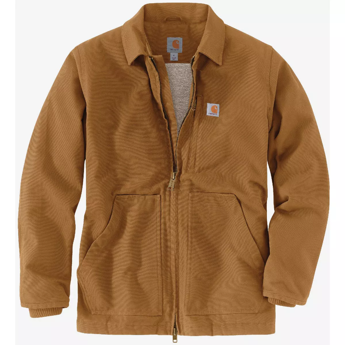 Carhartt Men's XL Regular Brown Washed Duck Sherpa-Lined Coat, Loose Fit