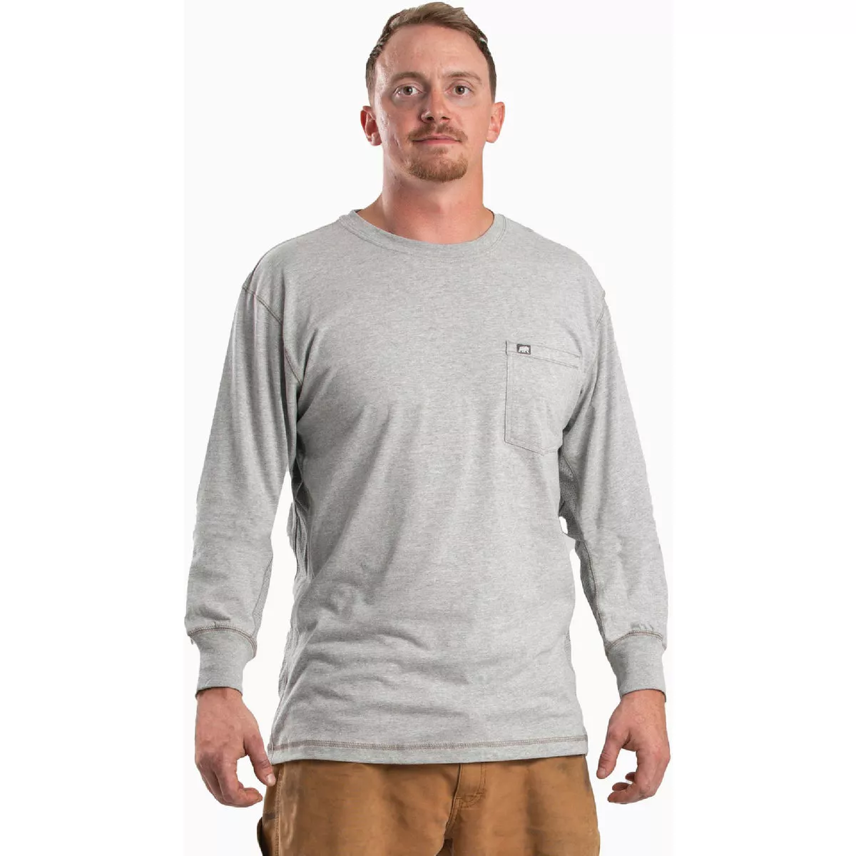 Berne Men's Small Regular Grey WorkVent Performance Long Sleeve Pocket T-Shirt
