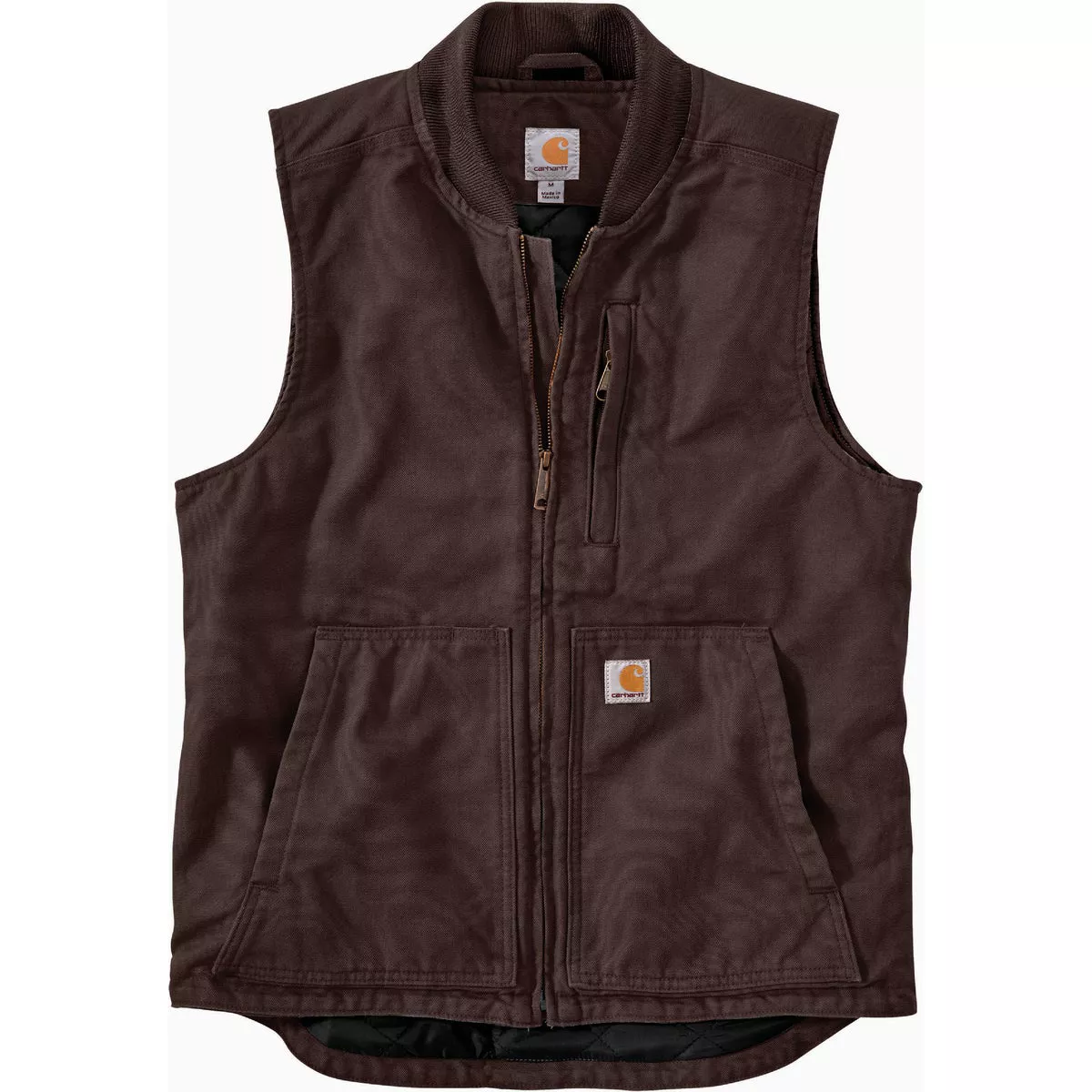 Carhartt Men's XL Regular Dark Brown Washed Duck Insulated Rib Collar Vest, Loose Fit