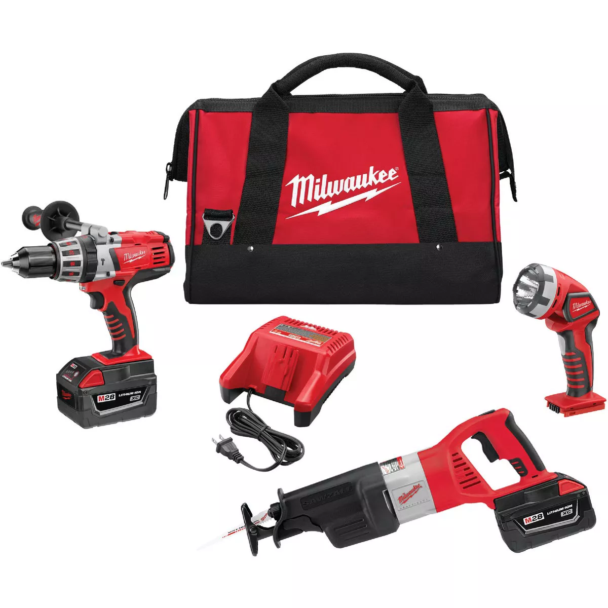 Milwaukee 3-Tool M28 28V Lithium-Ion Drill/Driver, Reciprocating Saw & Work Light Cordless Tool Combo Kit